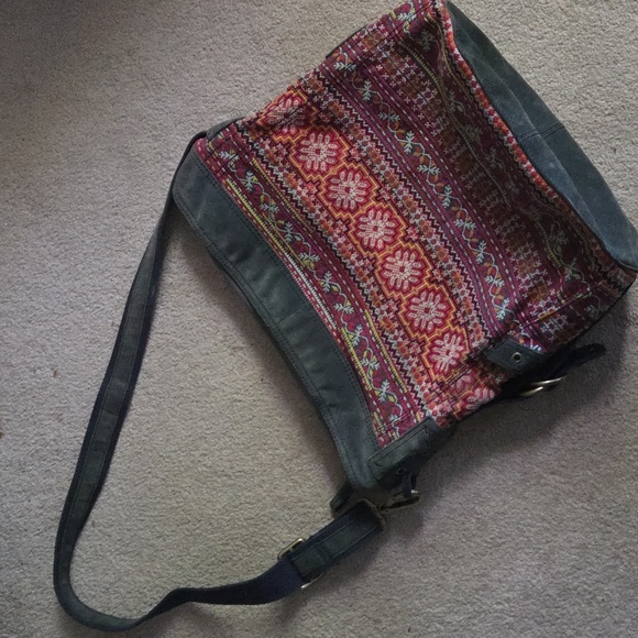 Lucky Brand Vintage Embroidered Blue Suede  Large Bag Boho - Picture 1 of 12